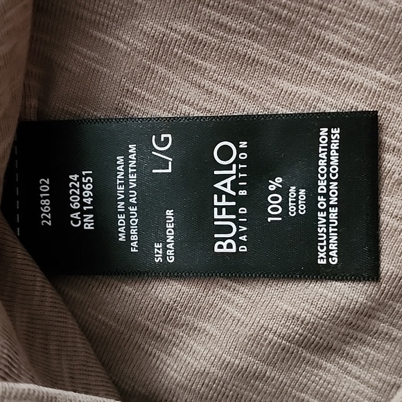 NWT Buffalo David Bitton Taupe Crew Neck Long Sleeves Top 100% Cotton Size L - Picture 7 of 9